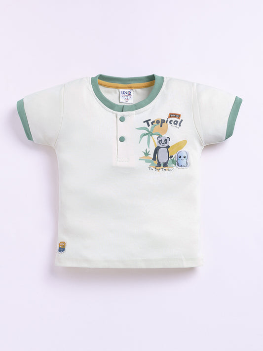 Green Printed T-Shirt Pant Set for Boys by Uno Kids