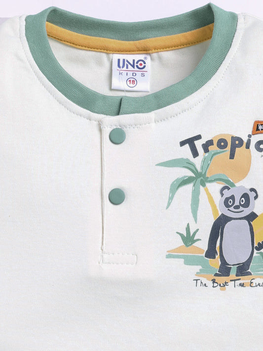 Green Printed T-Shirt Pant Set for Boys by Uno Kids