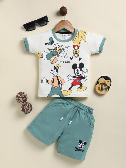 Green Micky Printed T-Shirt Pant Set for Boys by Uno Kids