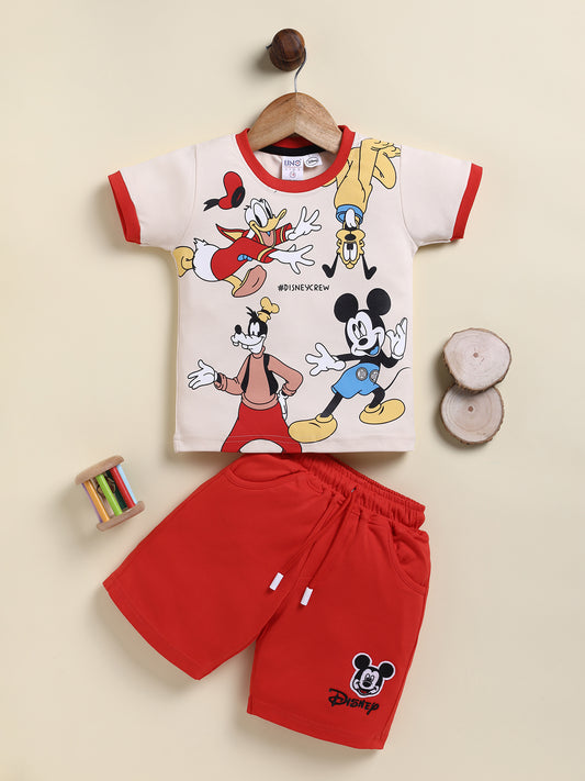 Red Micky Printed T-Shirt Pant Set for Boys by Uno Kids