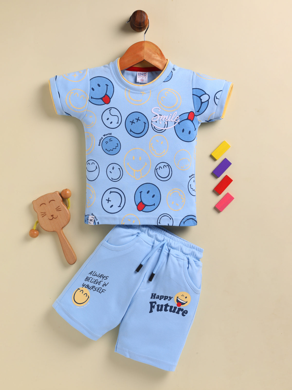 Blue Printed T-Shirt Pant Set for Boys by Uno Kids