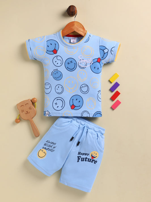 Blue Printed T-Shirt Pant Set for Boys by Uno Kids