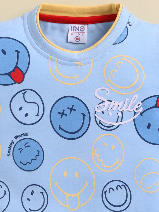 Blue Printed T-Shirt Pant Set for Boys by Uno Kids