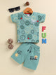 Green Printed T-Shirt Pant Set for Boys by Uno Kids