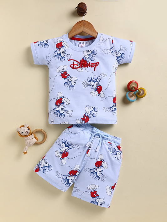 Sky Blue Micky Printed Co-ord Set for Boys by Uno Kids