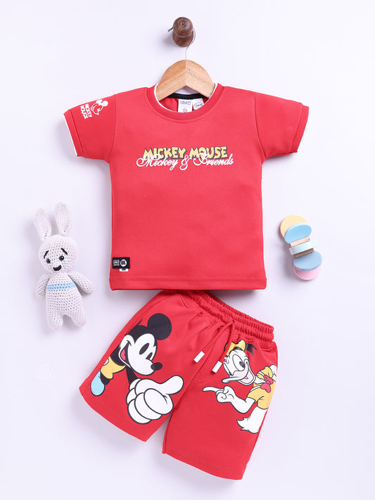 Red Micky Printed T-Shirt Pant Set for Boys by Uno Kids