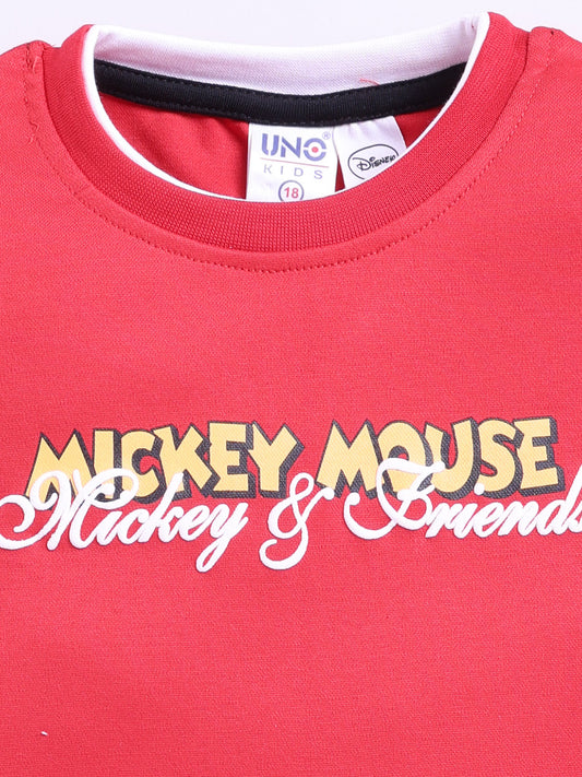 Red Micky Printed T-Shirt Pant Set for Boys by Uno Kids