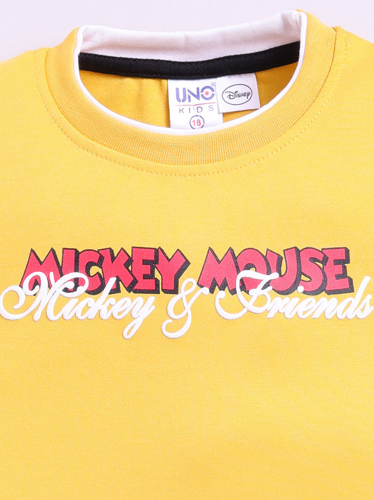 Yellow Micky Printed T-Shirt Pant Set for Boys by Uno Kids