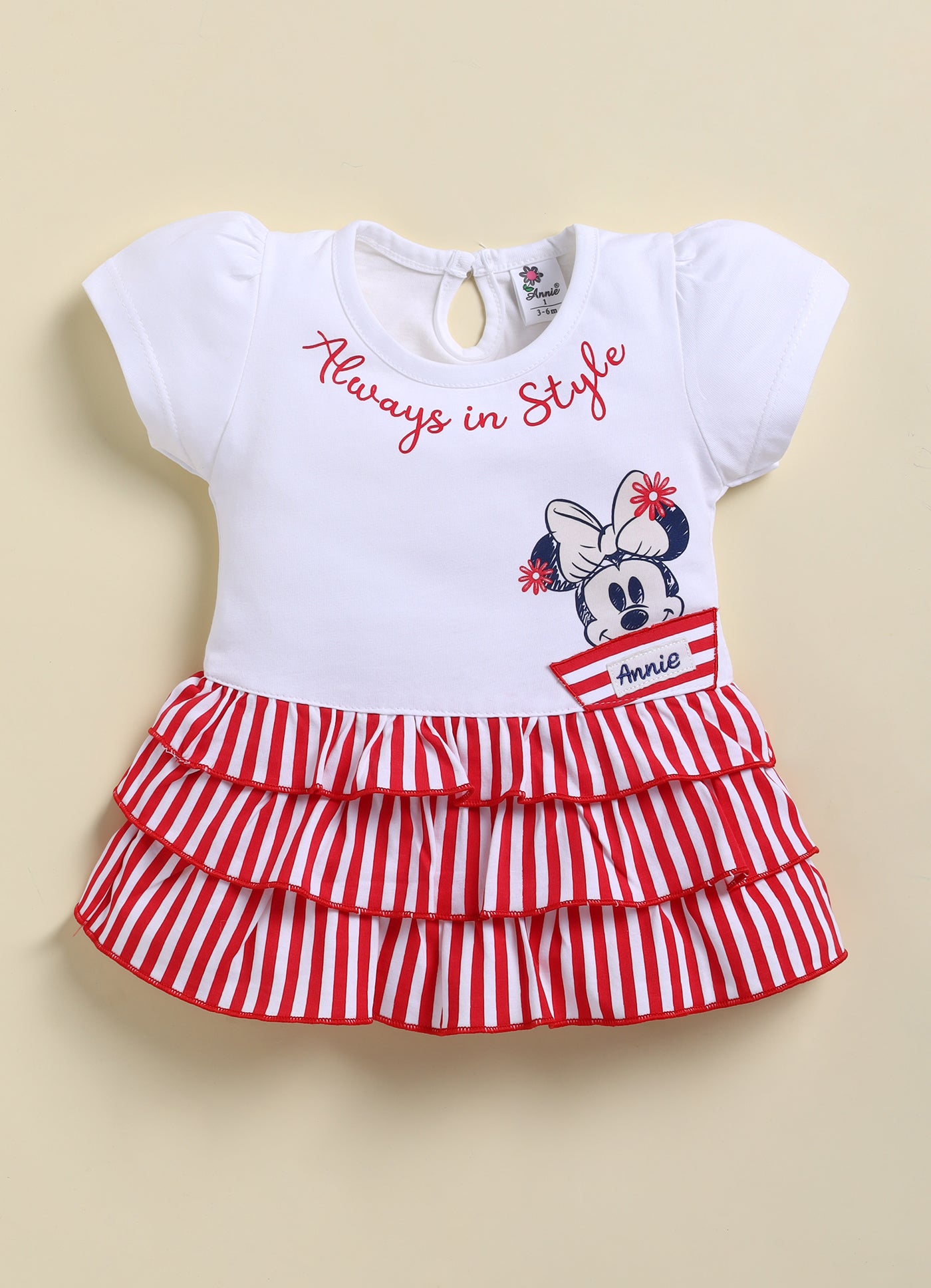 Red Micky Printed Frock Panty Set for Girls by Annie