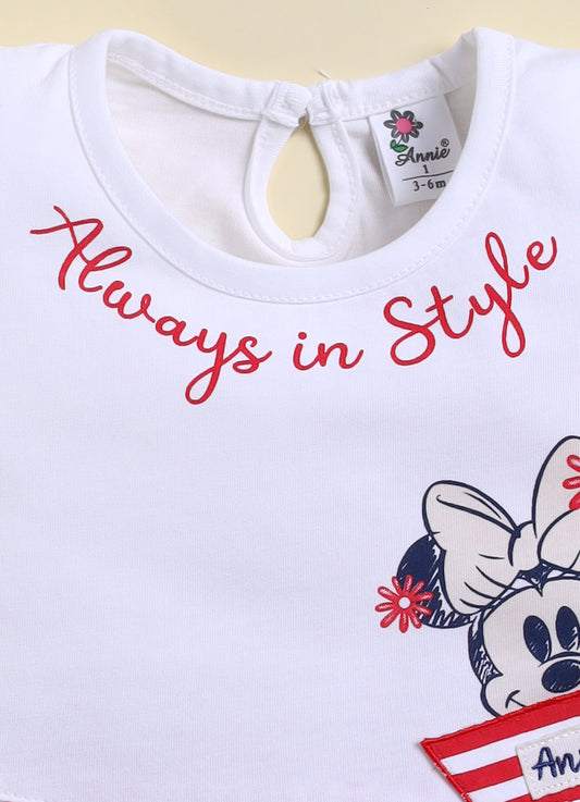 Red Micky Printed Frock Panty Set for Girls by Annie