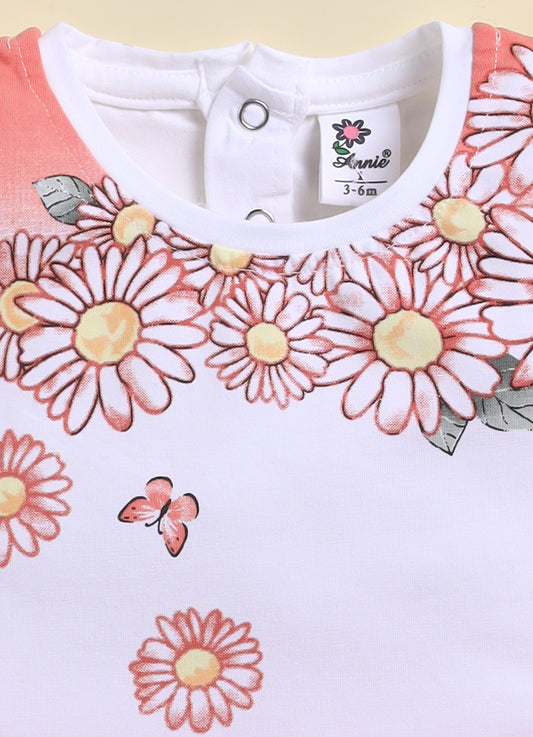 Red Foral Printed Frock Panty Set for Girls by Annie