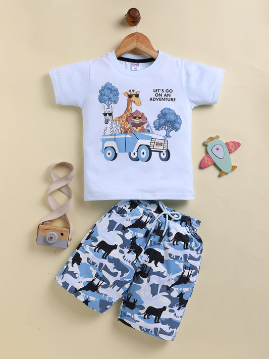Blue Printed T-Shirt Pant Set for Boys by Uno Kids