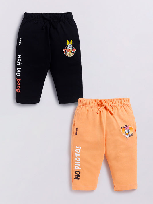 Black & Orange Micky & Donald Duck Solid Capri for Girls by Biskid