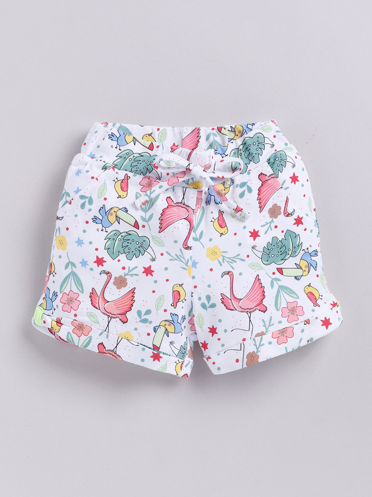 Biskid Girls White Tropical Flamingo Print Summer Shorts