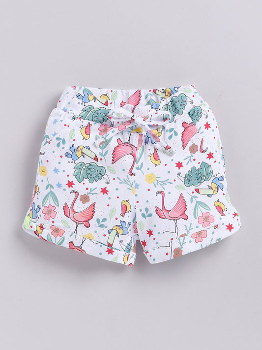 Biskid girls white tropical flamingo and toucan print summer shorts.