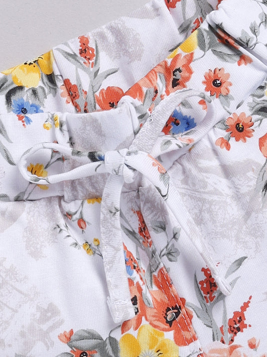 White-Orange Multi Colour Foral Printed Shorts for Girls by Biskid