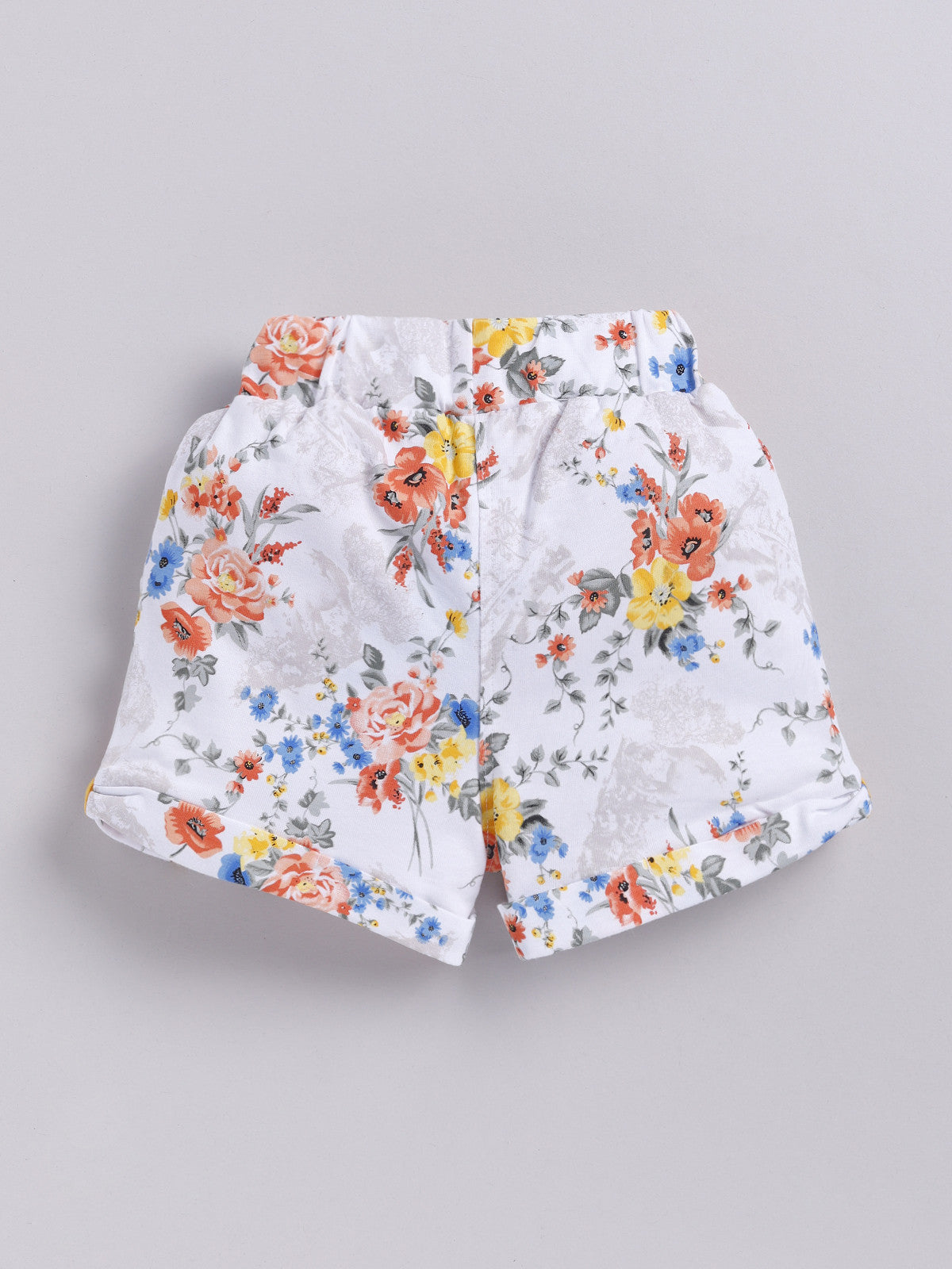 White-Orange Multi Colour Foral Printed Shorts for Girls by Biskid