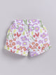 White-Violet Foral  Printed Shorts for Girls by Biskid