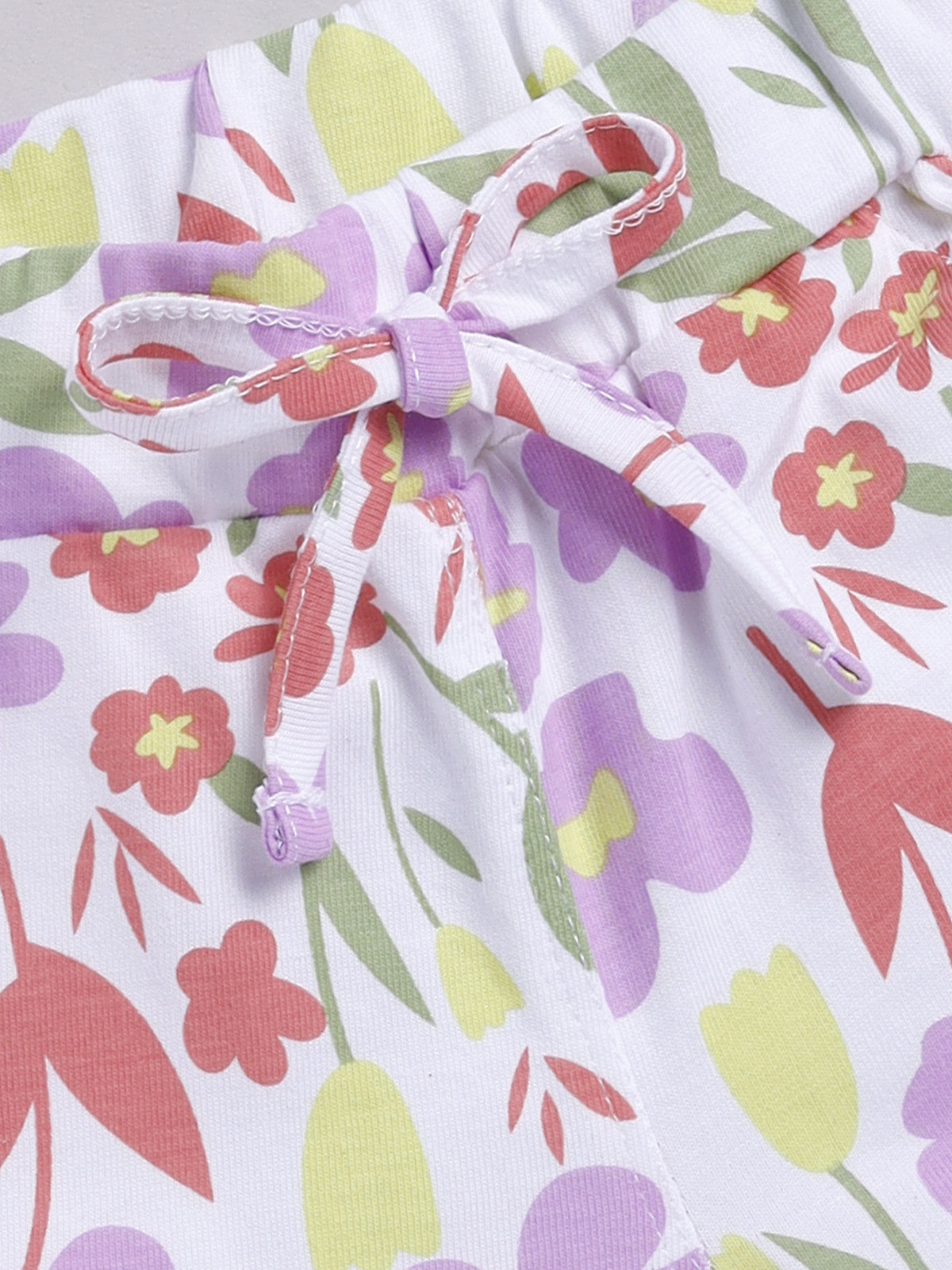 White-Violet Foral  Printed Shorts for Girls by Biskid