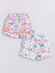 White Pink & White Violet Flamingo & Foral Printed Shorts for Girls by Biskid