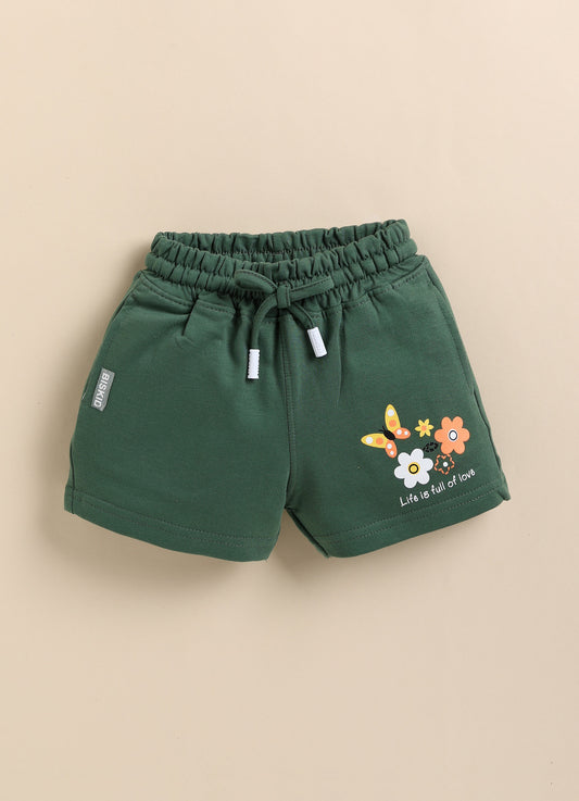 Green Solid Shorts for Girls by Biskid