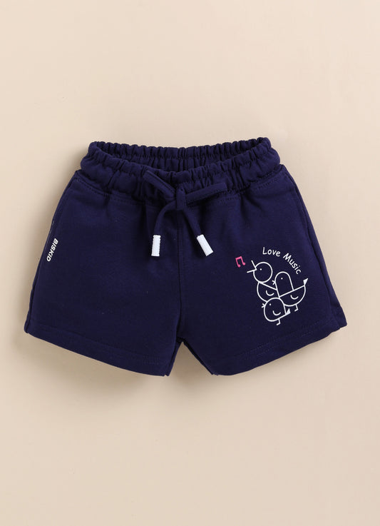 Navy Solid Shorts for Girls by Biskid