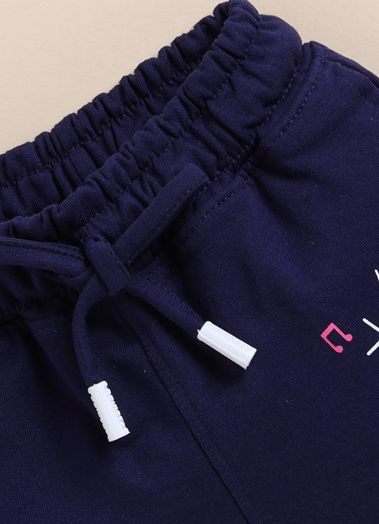 Navy Solid Shorts for Girls by Biskid