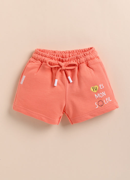 Peach Solid Shorts for Girls by Biskid