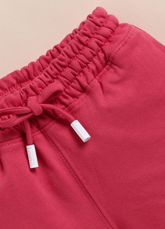 Red Solid Shorts for Girls by Biskid