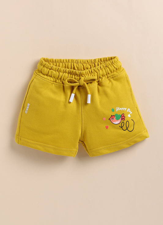 Yellow Solid Shorts for Girls by Biskid