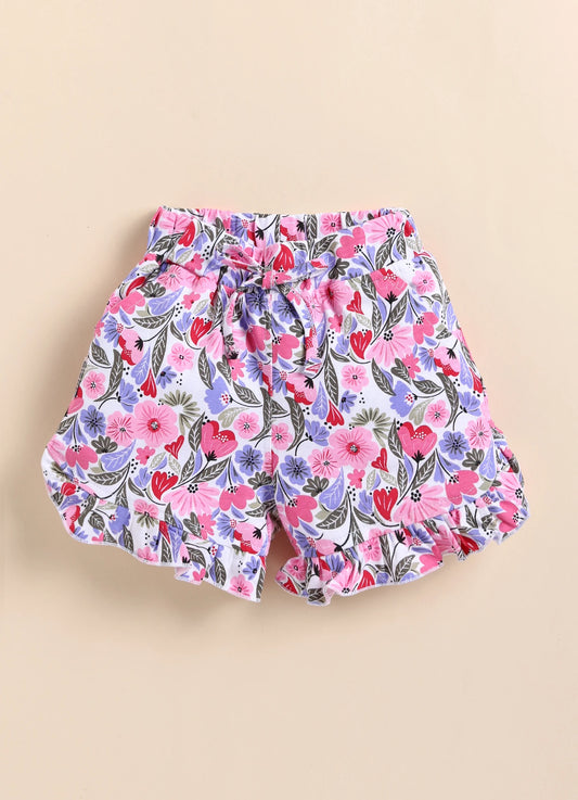 Blue Foral  Printed Shorts for Girls by Biskid