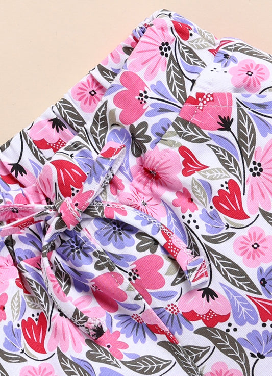 Blue Foral  Printed Shorts for Girls by Biskid