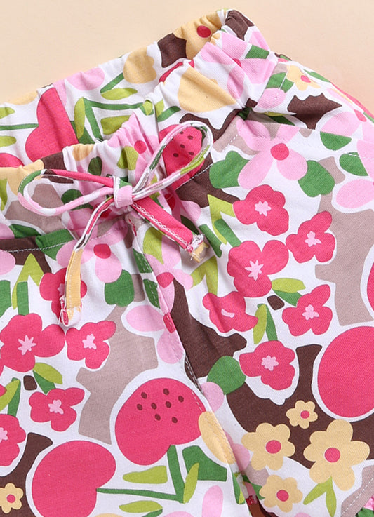 Pink Foral Printed Shorts for Girls by Biskid