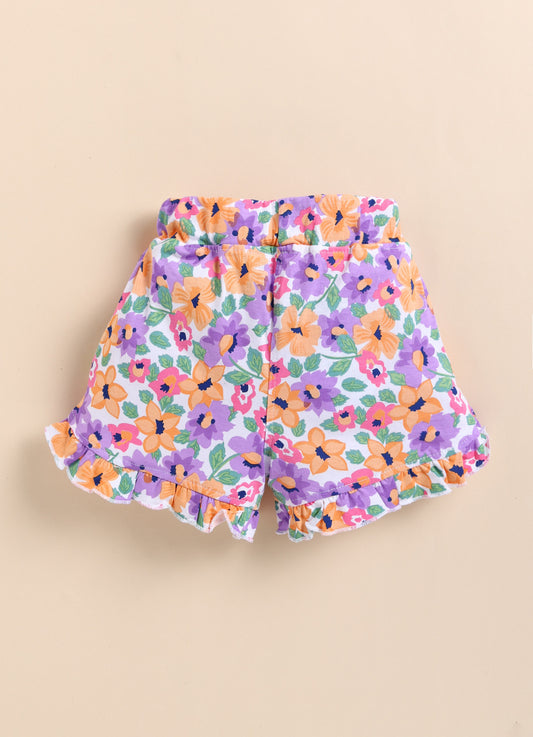 Purple Foral  Printed Shorts for Girls by Biskid