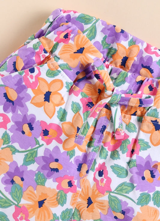 Purple Foral Printed Shorts for Girls by Biskid