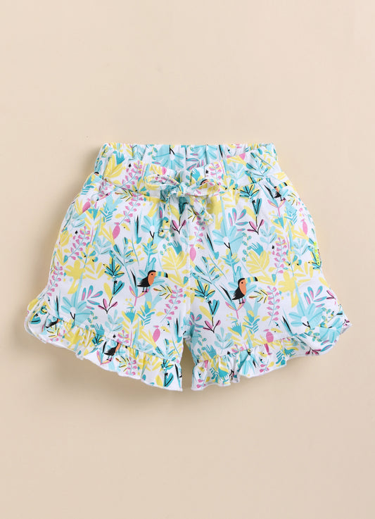 Sky Blue Foral  Printed Shorts for Girls by Biskid