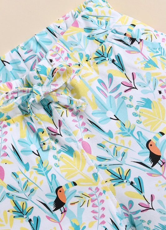 Sky Blue Foral  Printed Shorts for Girls by Biskid