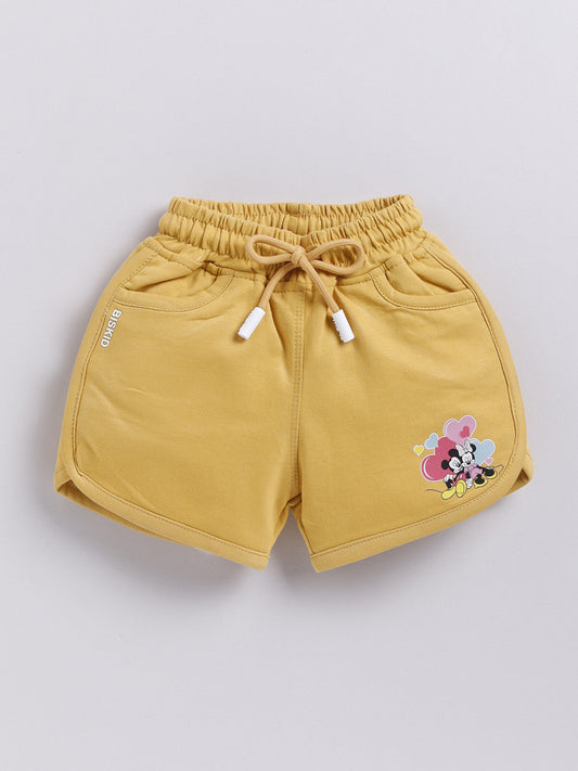 Gold Micky Solid Shorts for Girls by Biskid