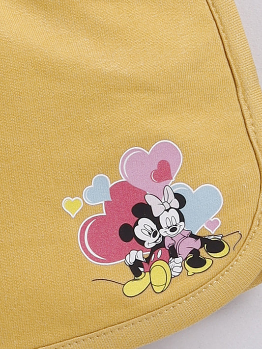 Gold Micky Solid Shorts for Girls by Biskid
