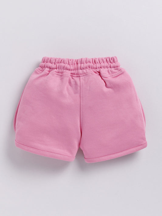 Ink Blue & Pink Micky Solid Shorts for Girls by Biskid
