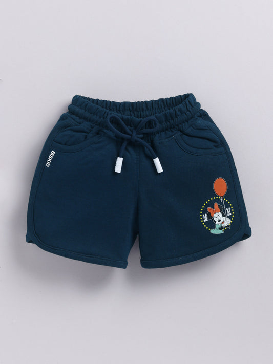 Ink Blue Micky Solid Shorts for Girls by Biskid