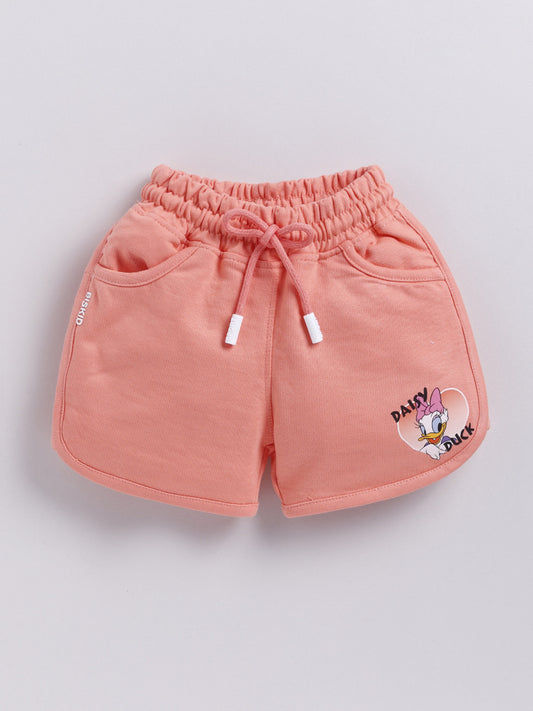 Peach Donald Duck Solid Shorts for Girls by Biskid
