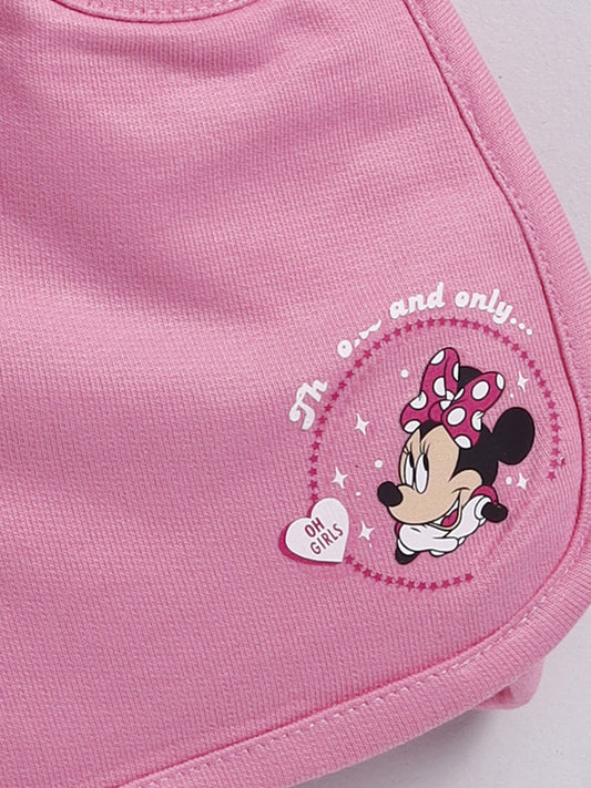 Pink Donald Duck Solid Shorts for Girls by Biskid