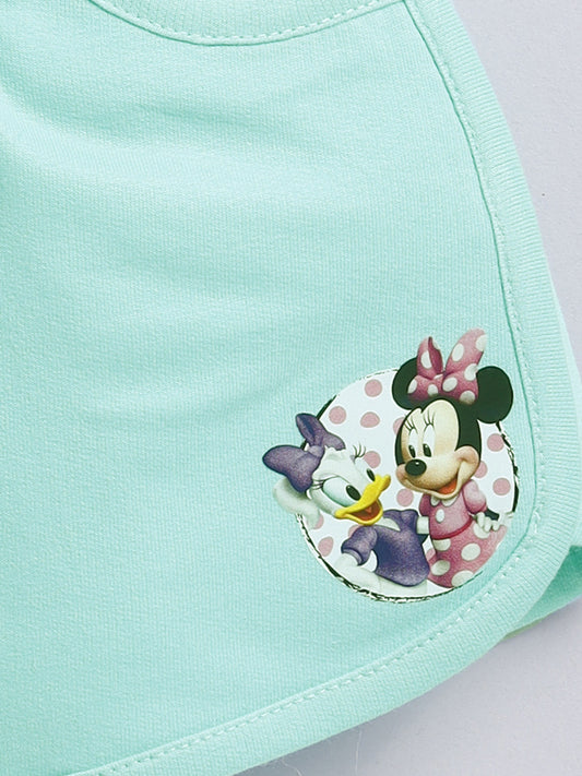 Sea Green Micky Solid Shorts for Girls by Biskid