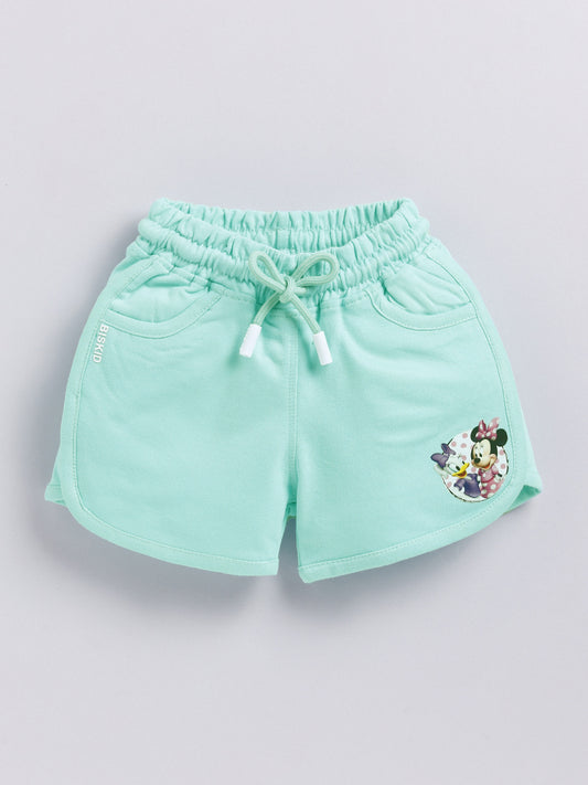 Sea Green Micky Solid Shorts for Girls by Biskid
