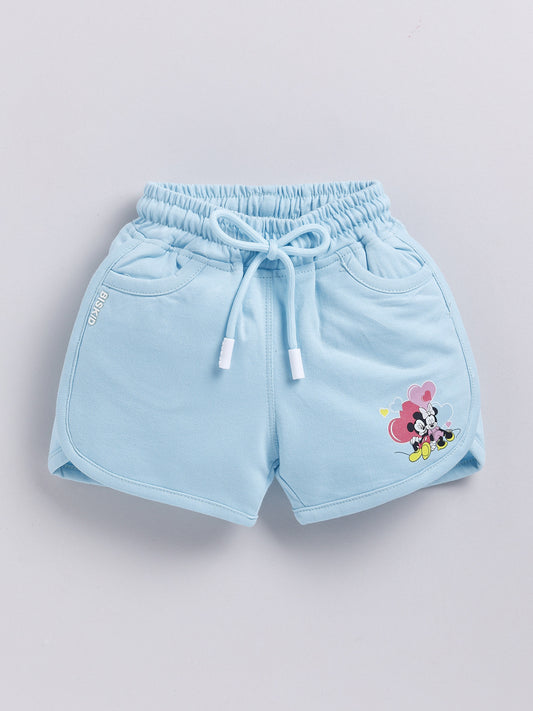 Sky Blue Micky Solid Shorts for Girls by Biskid