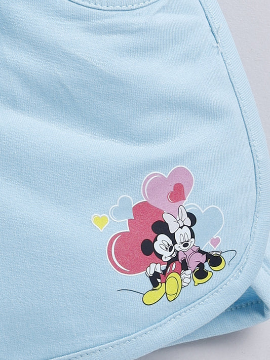 Sky Blue Micky Solid Shorts for Girls by Biskid