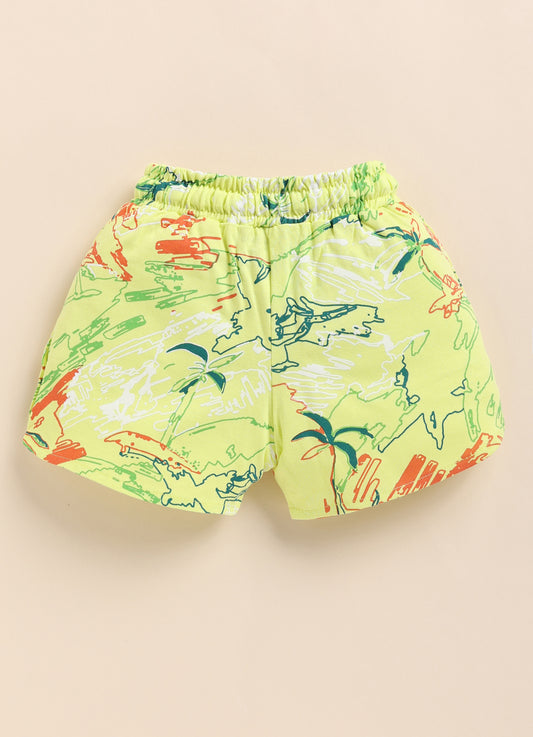 Green Printed Shorts for Girls by Biskid