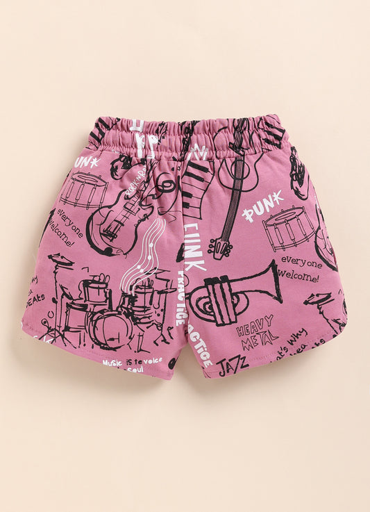 Mauve Printed Shorts for Girls by Biskid