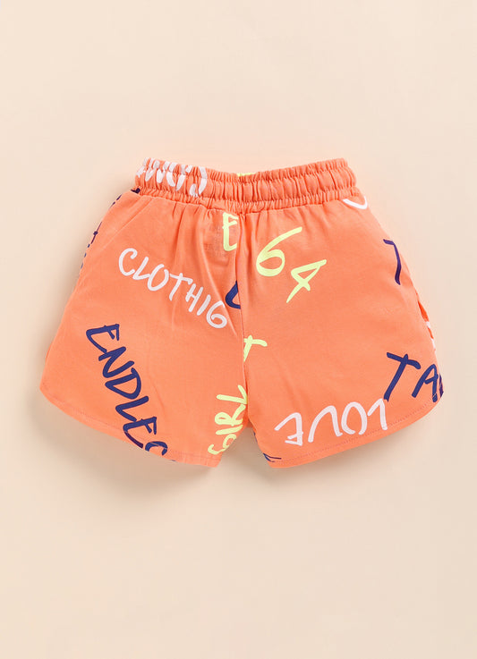 Orange Printed Shorts for Girls by Biskid